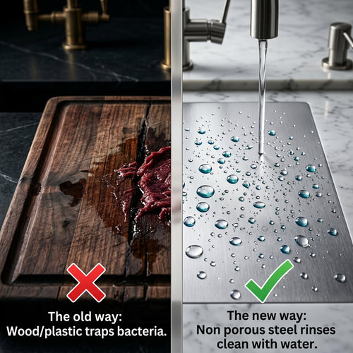 The Stainless Steel Cutting Board for Home Cooks & Bakers: Won't Soak Up Juices, Won't Hold Odors, Goes Straight in the Dishwasher