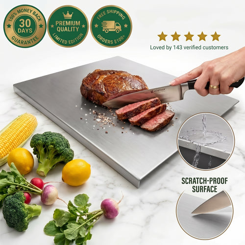 The Stainless Steel Cutting Board for Home Cooks & Bakers: Won't Soak Up Juices, Won't Hold Odors, Goes Straight in the Dishwasher